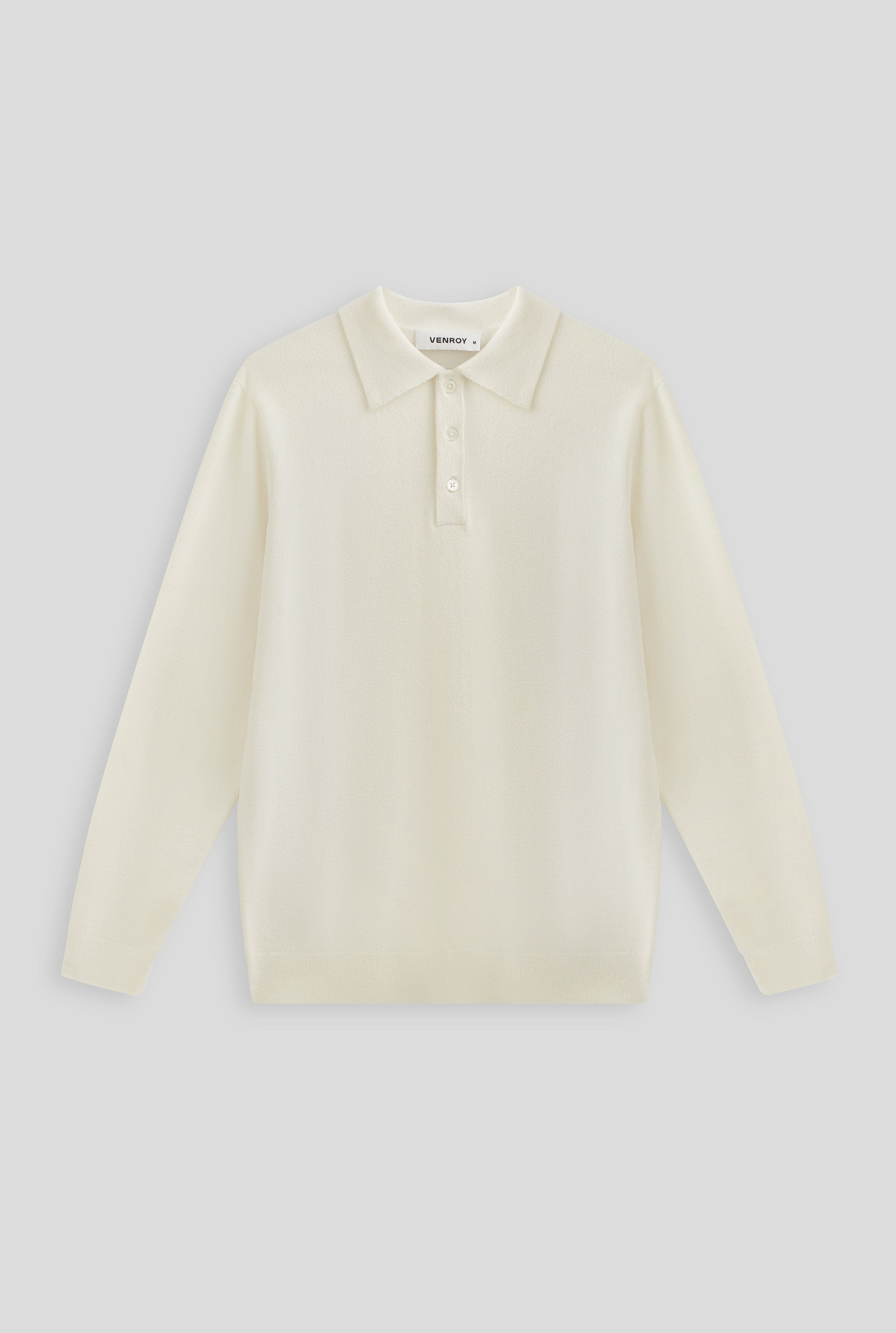 Long Sleeve Boucle Knit Polo - Antique White