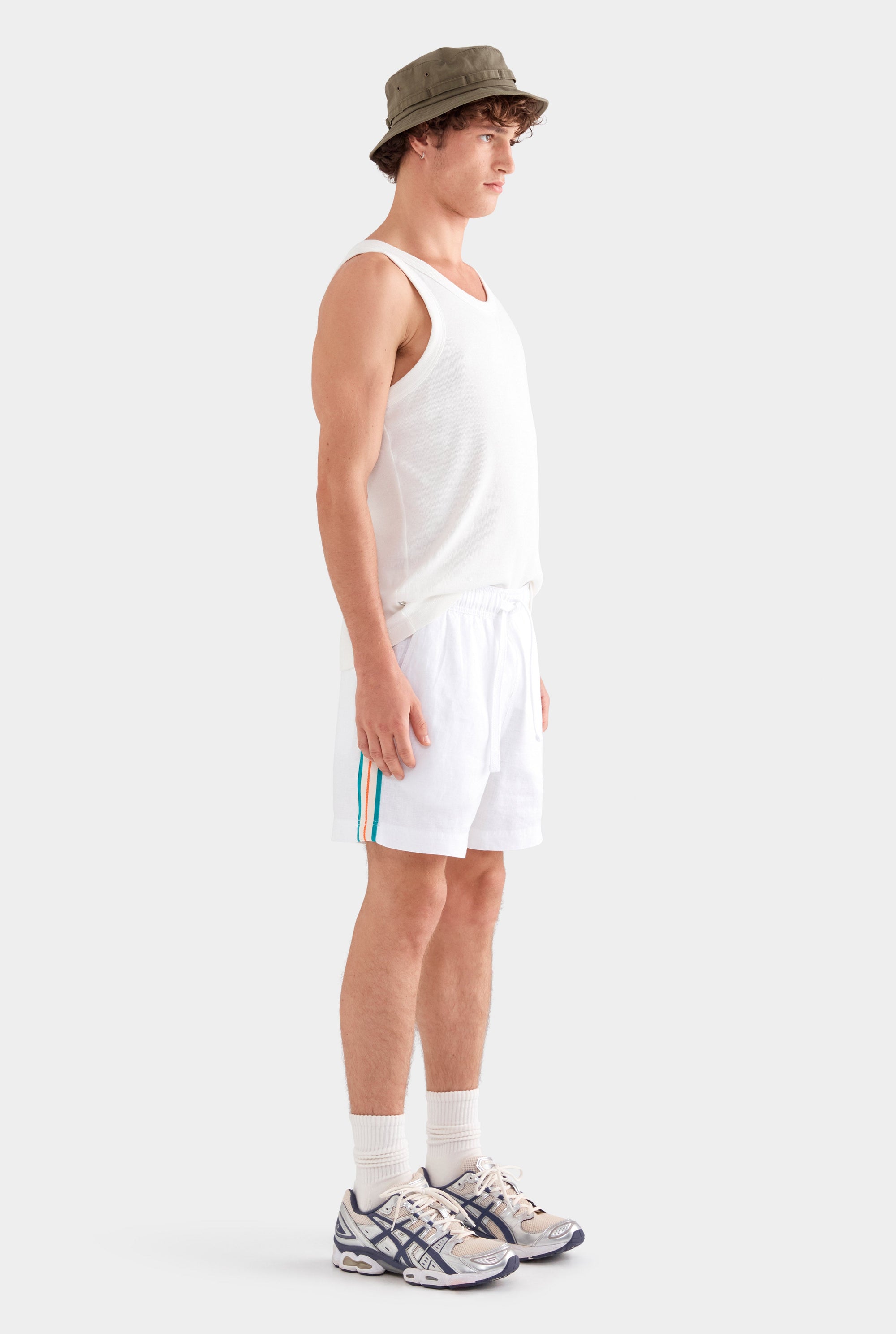 Lounge Short - Off White/Teal Orange Stripe Tape