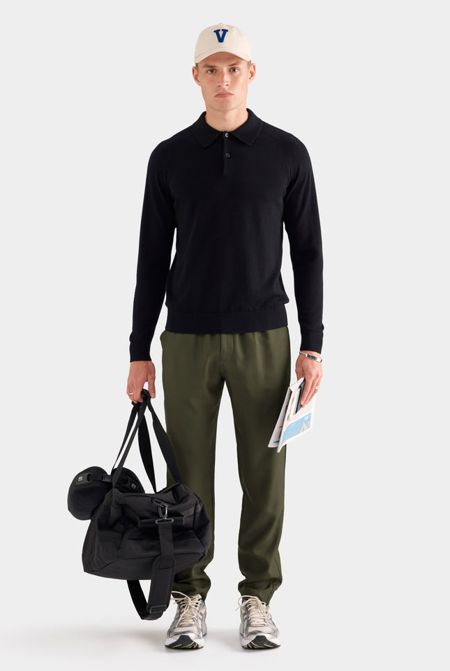 Merino Wool Knit Polo - Black