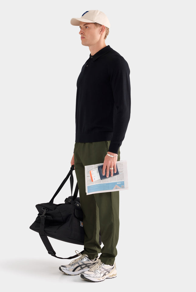 Merino Wool Knit Polo - Black