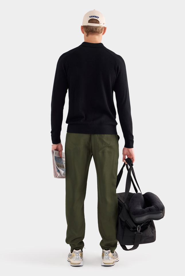 Merino Wool Knit Polo - Black