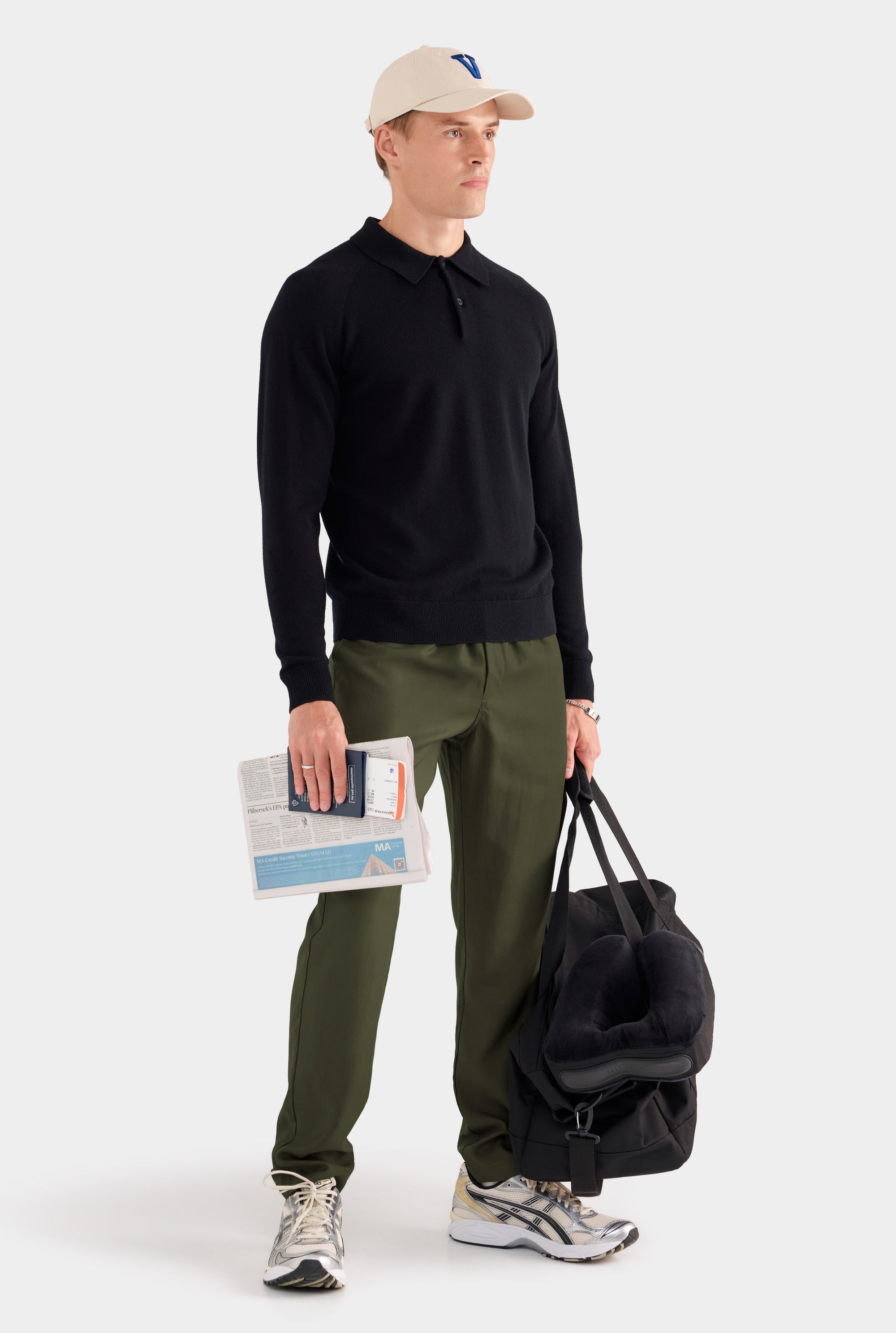 Merino Wool Knit Polo - Black
