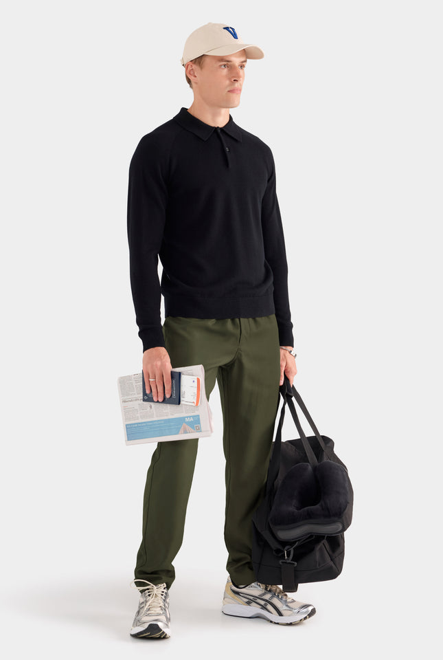 Merino Wool Knit Polo - Black