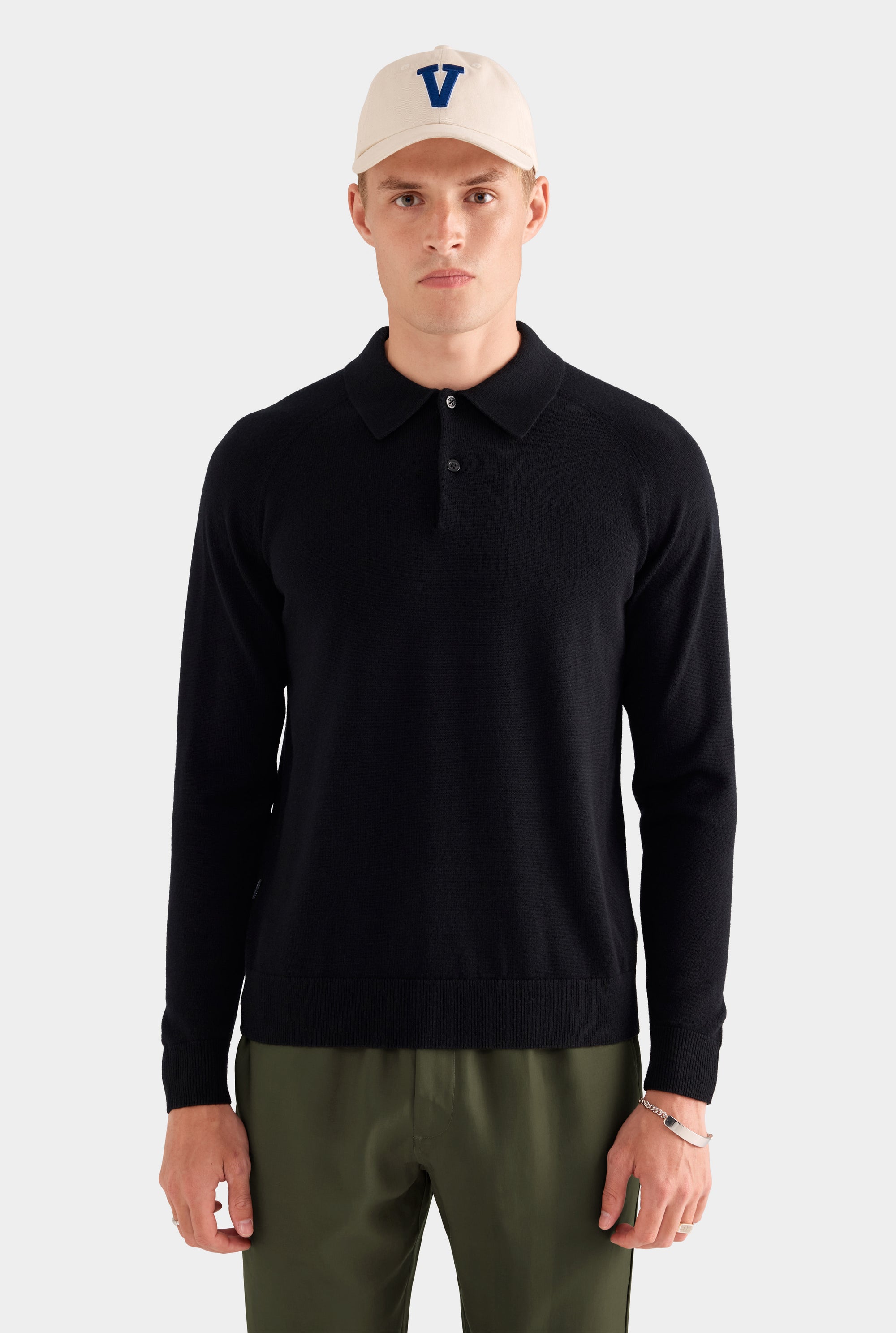 Merino Wool Knit Polo - Black