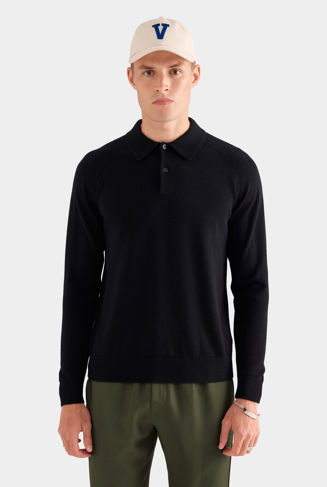 Merino Wool Knit Polo - Black