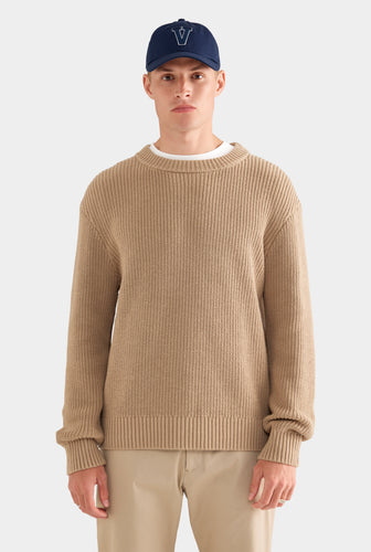 Oversized Cotton Knit Sweater - Light Khaki