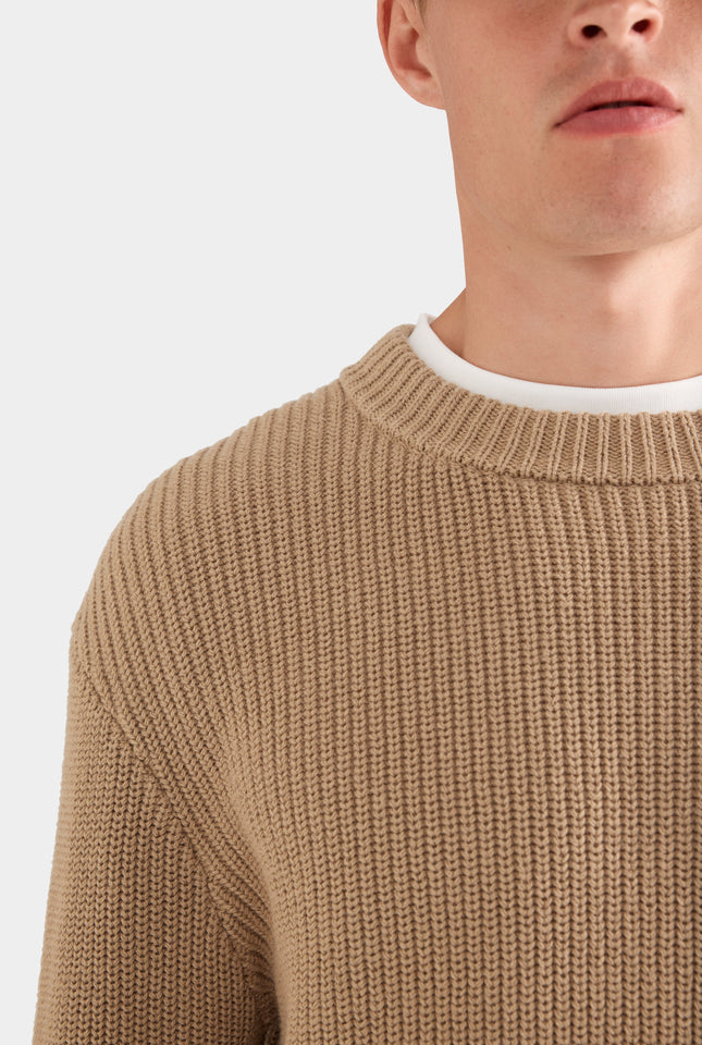 Oversized Cotton Knit Sweater - Light Khaki