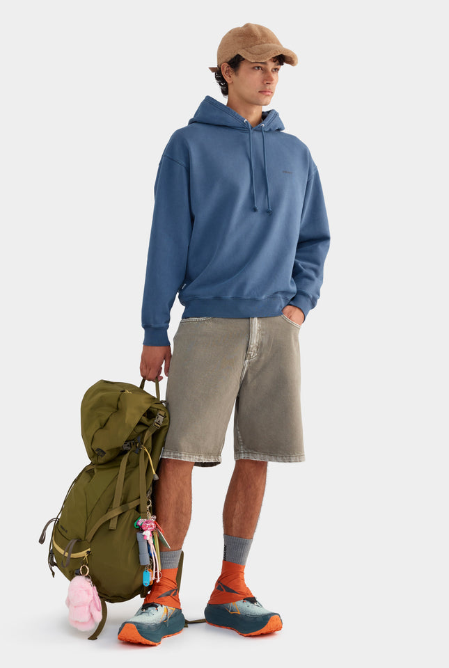 Pigment Dyed Fleece Track Hoodie - Dark Slate Blue