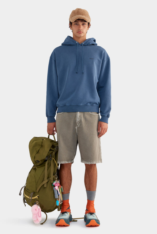 Pigment Dyed Fleece Track Hoodie - Dark Slate Blue