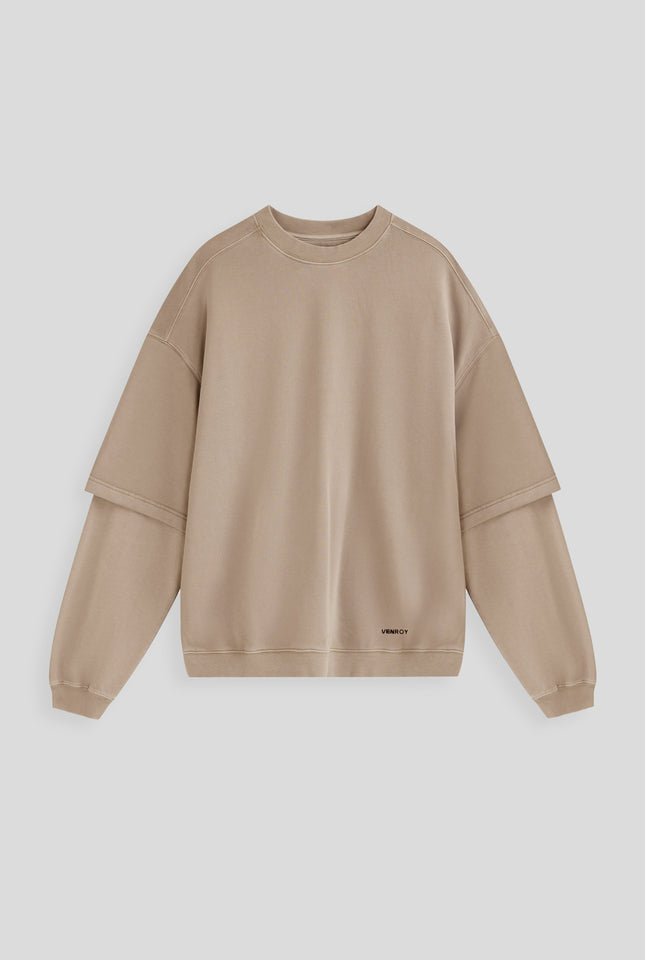 Pigment Dyed Double Sleeve Track Sweater - Walnut