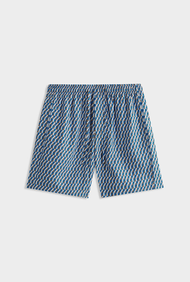 Printed Tencel Lounge Short - Chocolate/Blue V Monogram