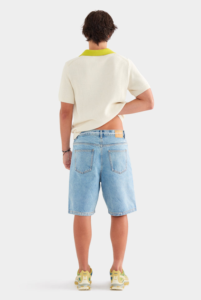 Relaxed Cotton Knit Open Neck Polo - Cream/Dijon