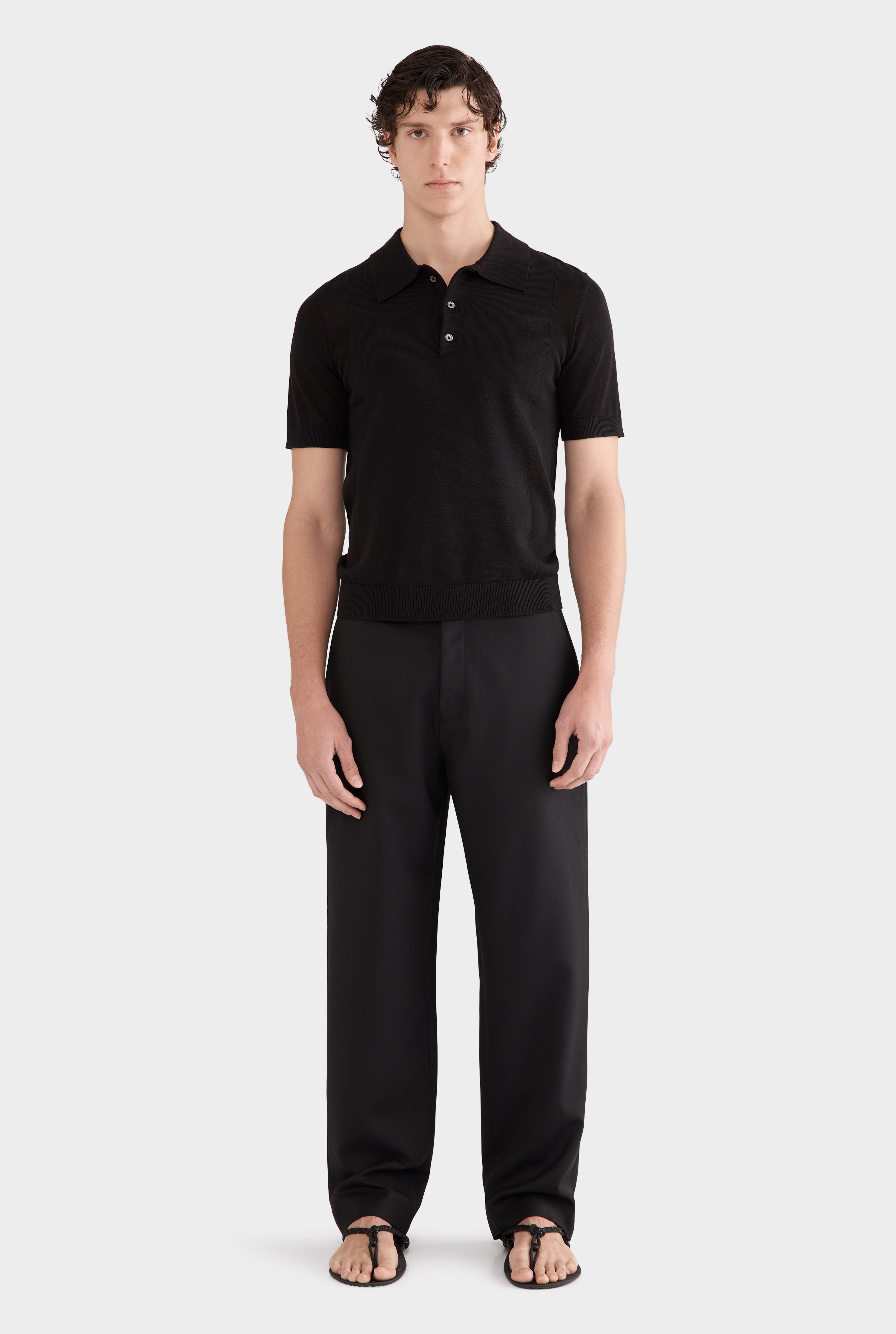 Cotton Blend Knitted Polo - Black