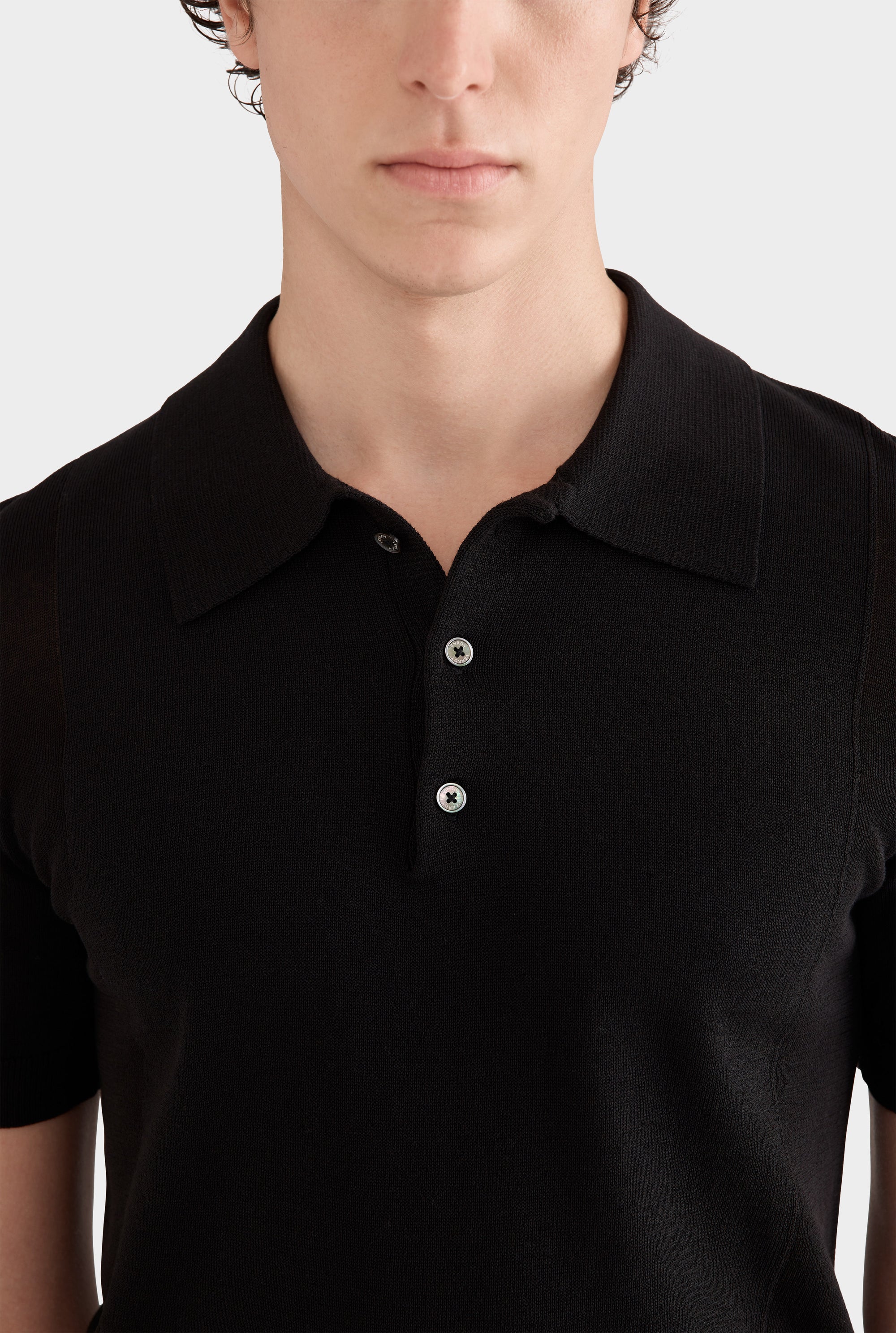 Cotton Blend Knitted Polo - Black