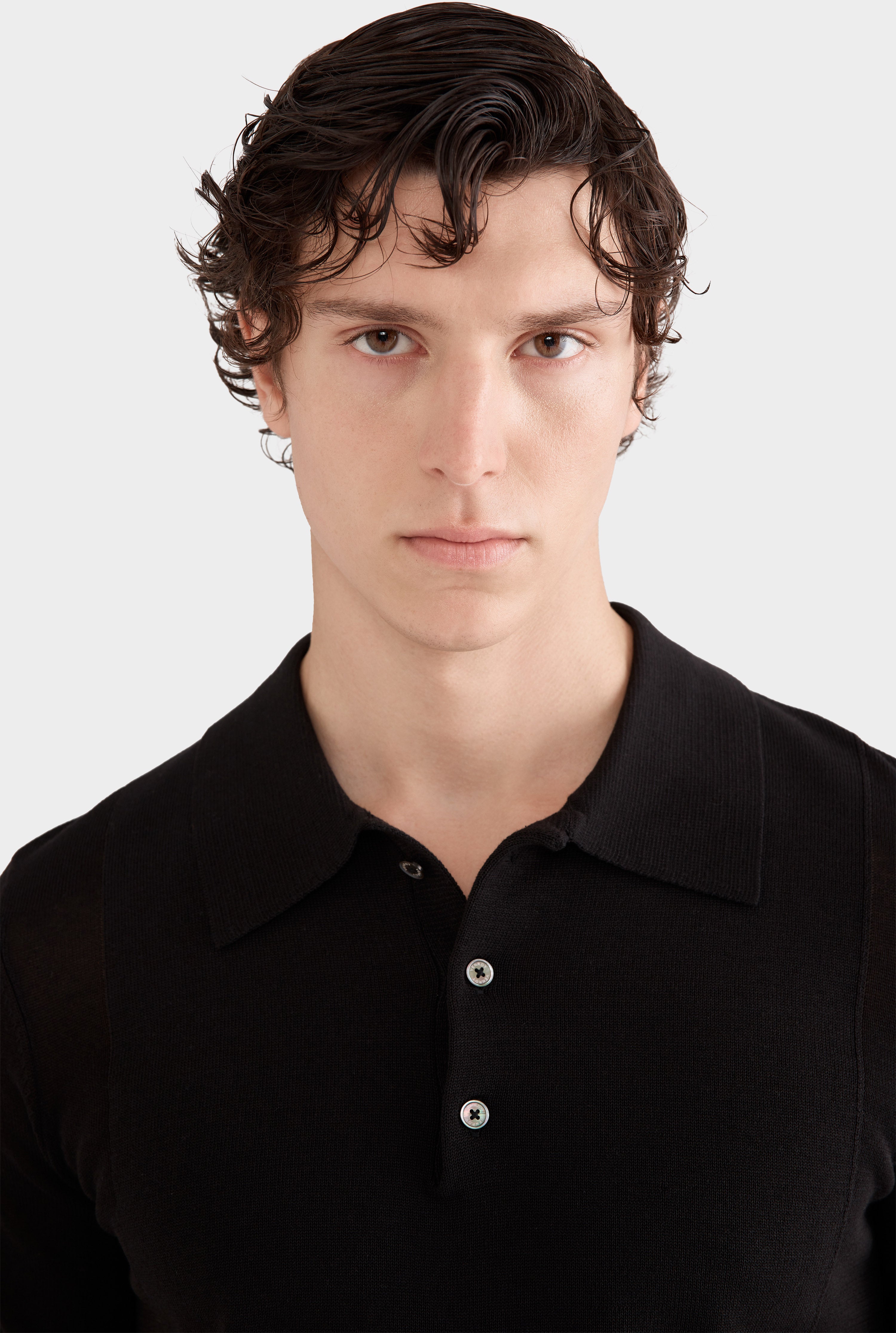 Cotton Blend Knitted Polo - Black