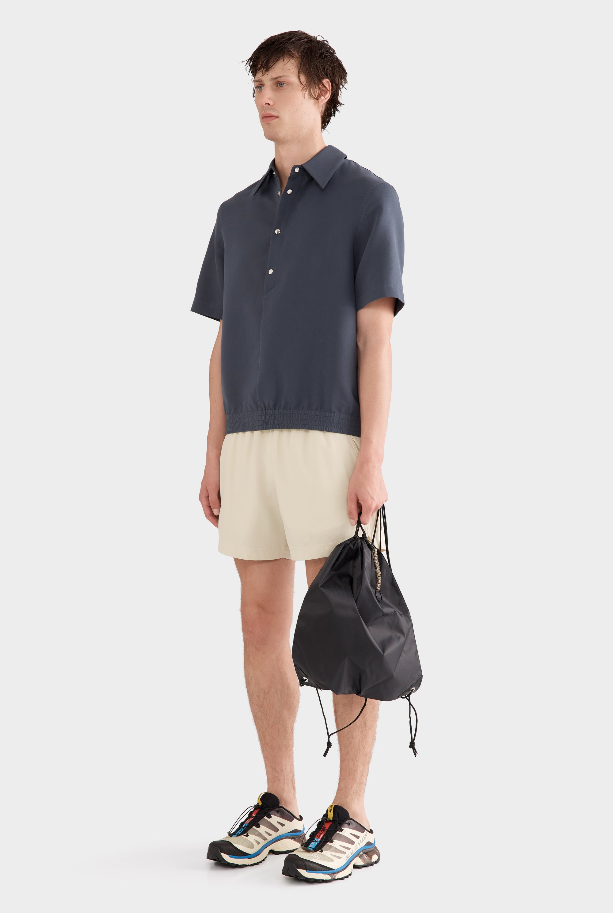 Cotton Cupro Short Sleeve Popover - Ink