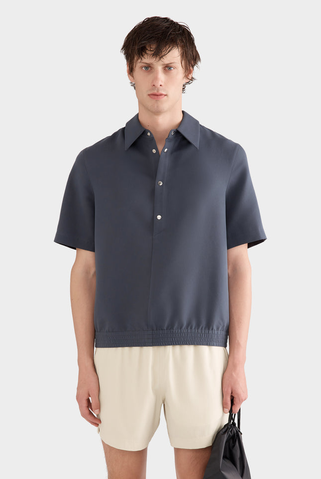 Cotton Cupro Short Sleeve Popover - Ink