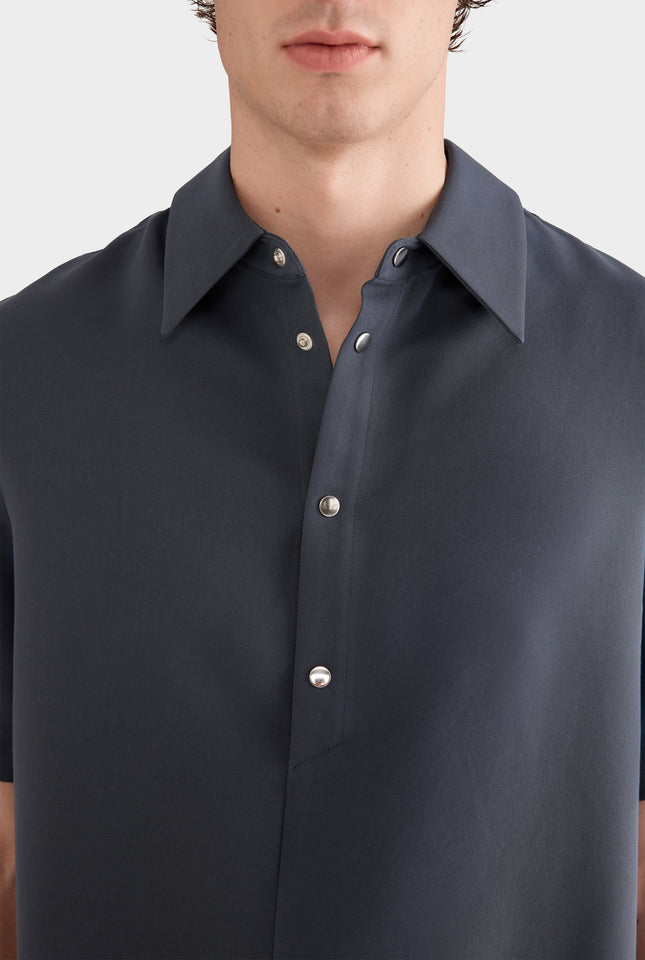 Cotton Cupro Short Sleeve Popover - Ink