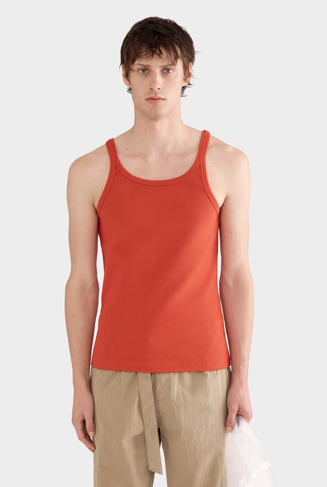 Slim Fit Jersey Rib Tank - Red