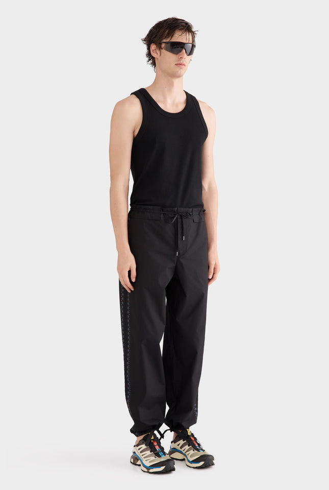 Embroidered Cotton Paperbag Trouser - Black