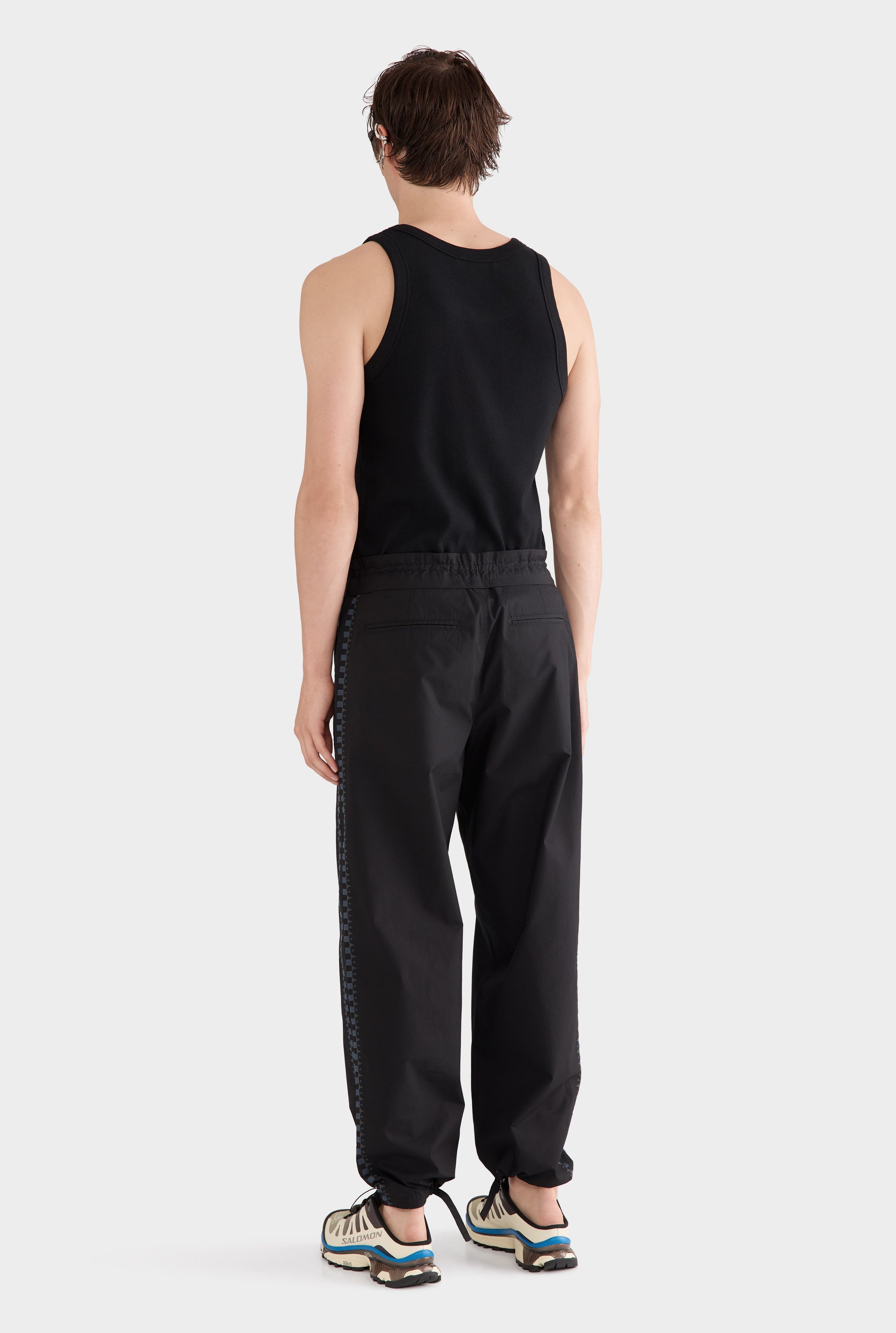 Embroidered Cotton Paperbag Trouser - Black