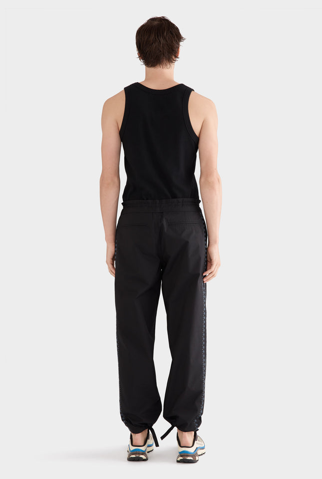 Embroidered Cotton Paperbag Trouser - Black