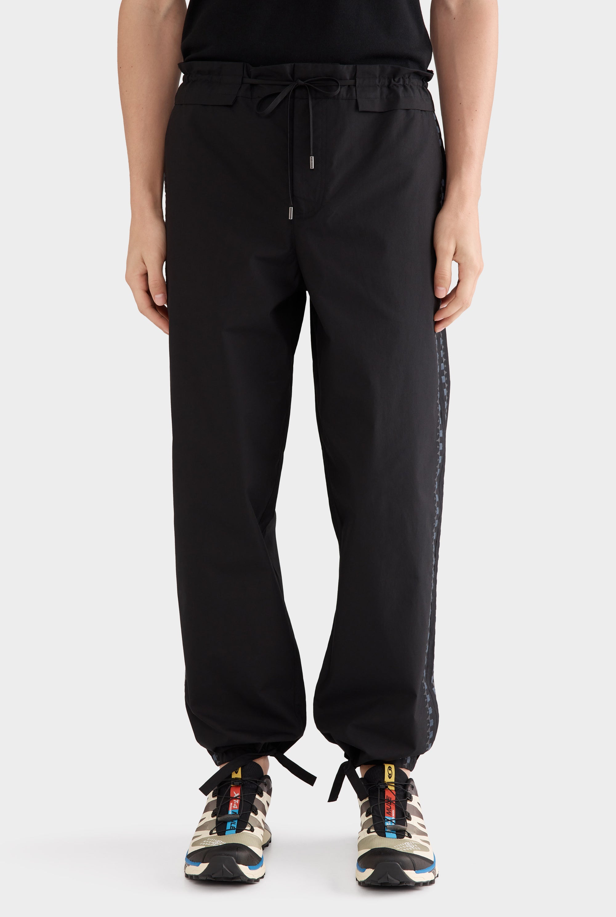 Embroidered Cotton Paperbag Trouser - Black