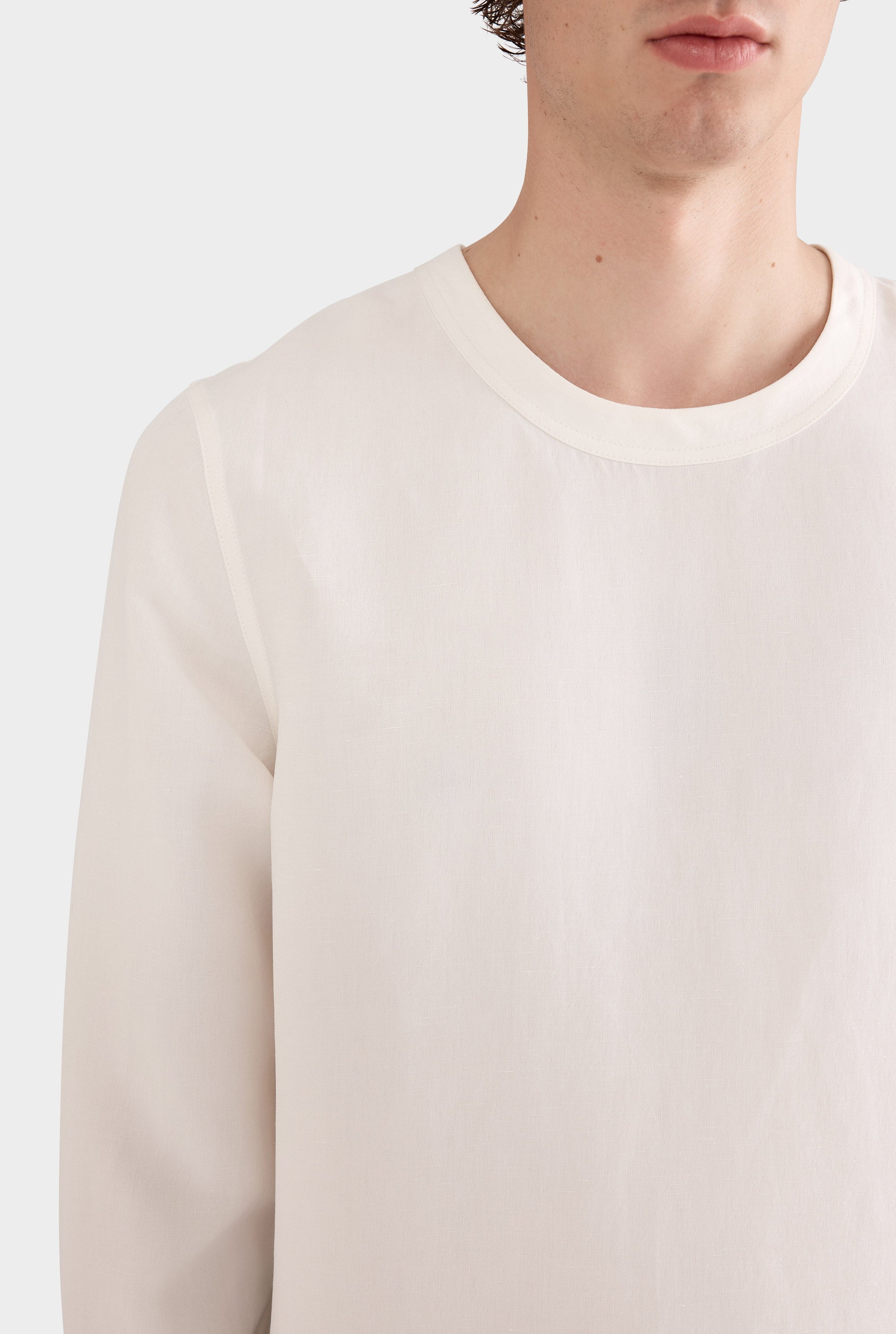 Long Sleeve Silk Linen Top - Off White