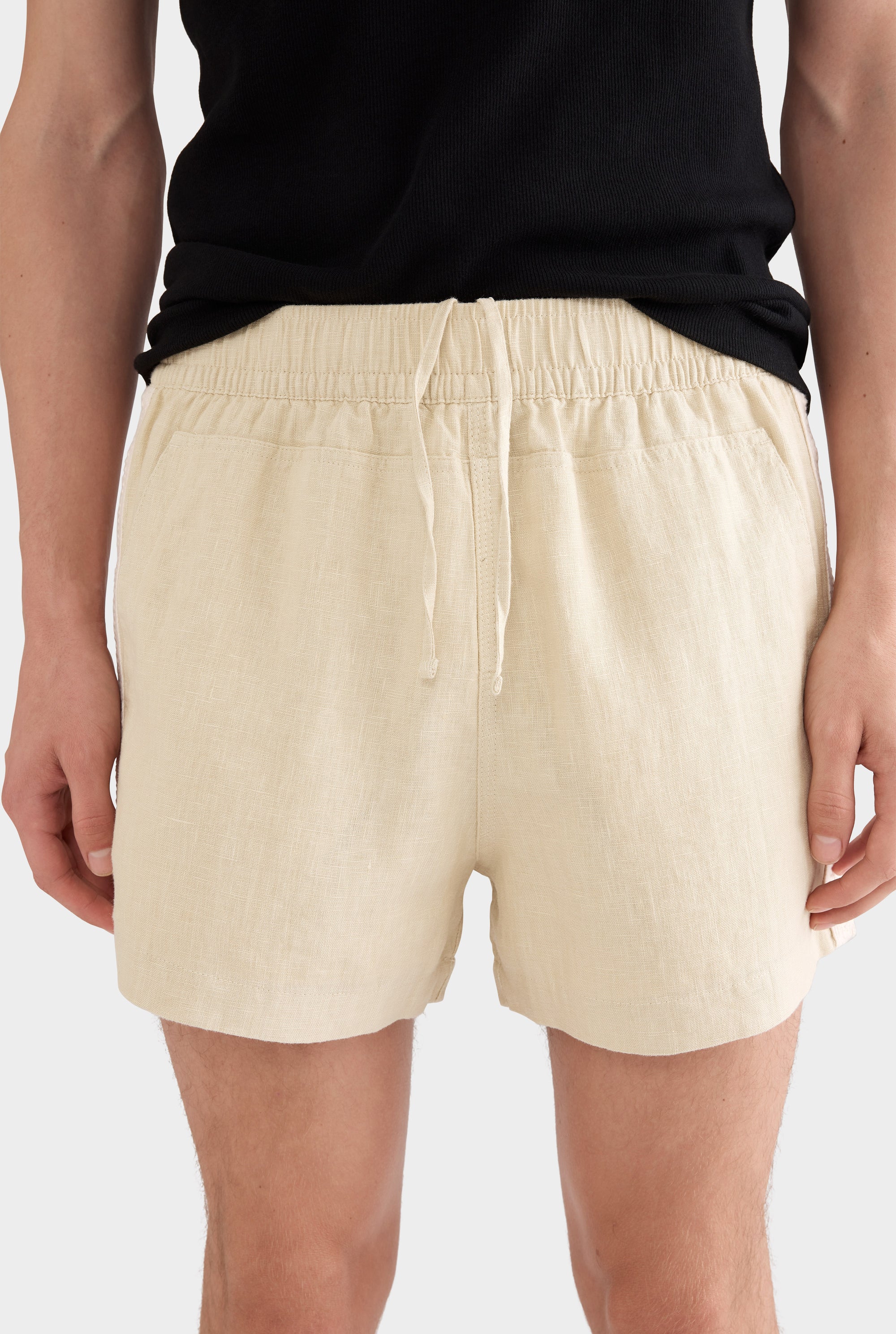 Panelled Pocket Linen Short - Green Haze/Natural Tape