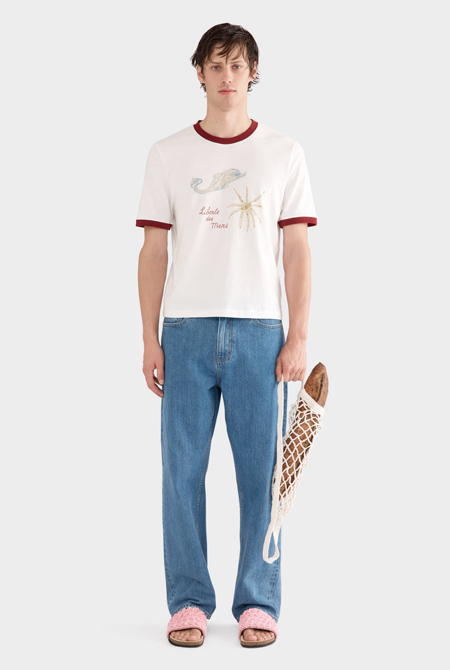 Printed Jersey T-Shirt - Off White/Deep Red