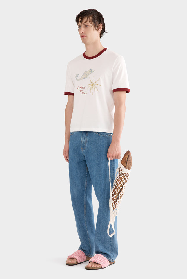 Printed Jersey T-Shirt - Off White/Deep Red