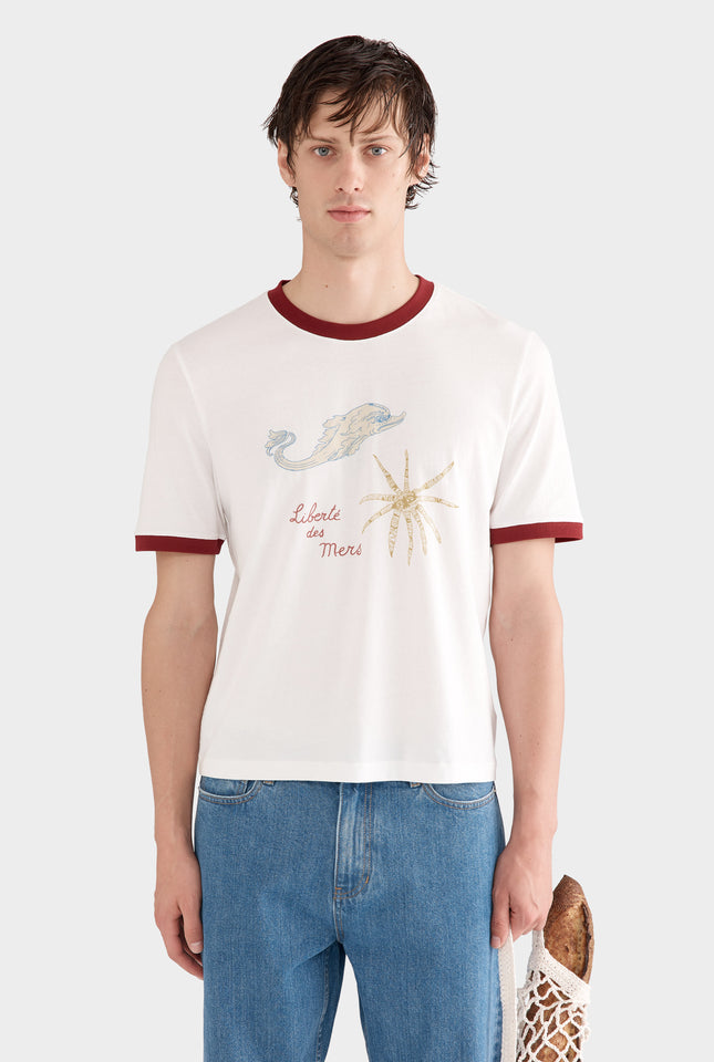 Printed Jersey T-Shirt - Off White/Deep Red