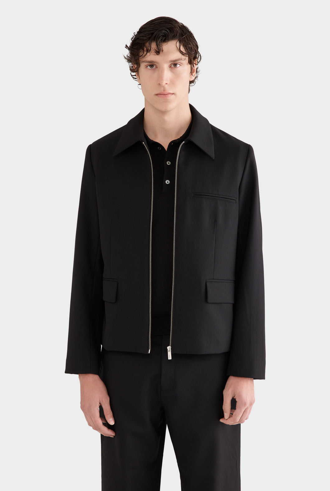 Relaxed Wool Suit Jacket - Black