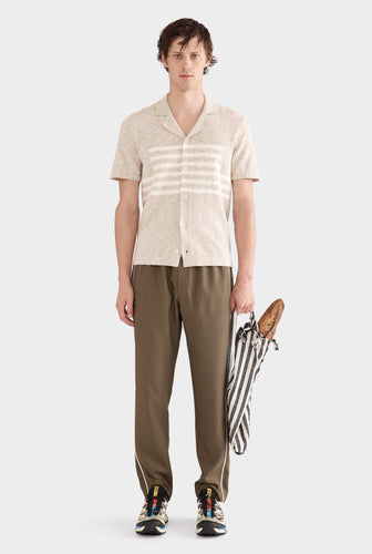 Slub Knitted Contrast Stripe Shirt - Sand/Cream Stripe