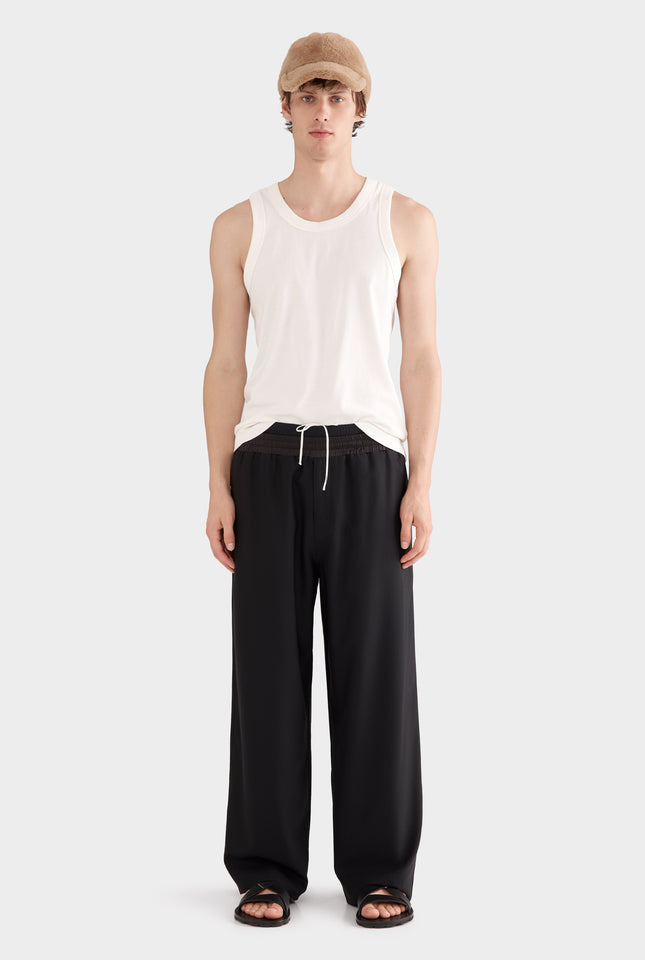 Wool Layered Waistband Trouser - Black