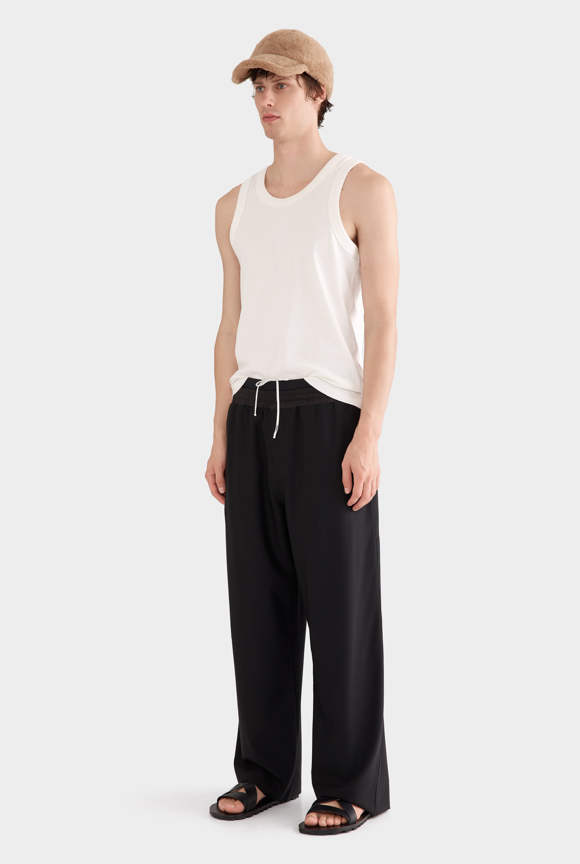 Wool Layered Waistband Trouser - Black