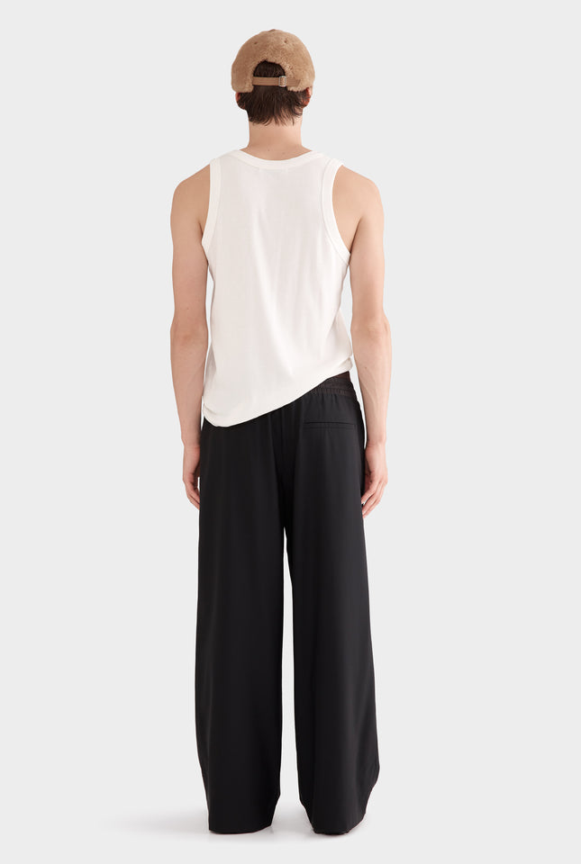 Wool Layered Waistband Trouser - Black