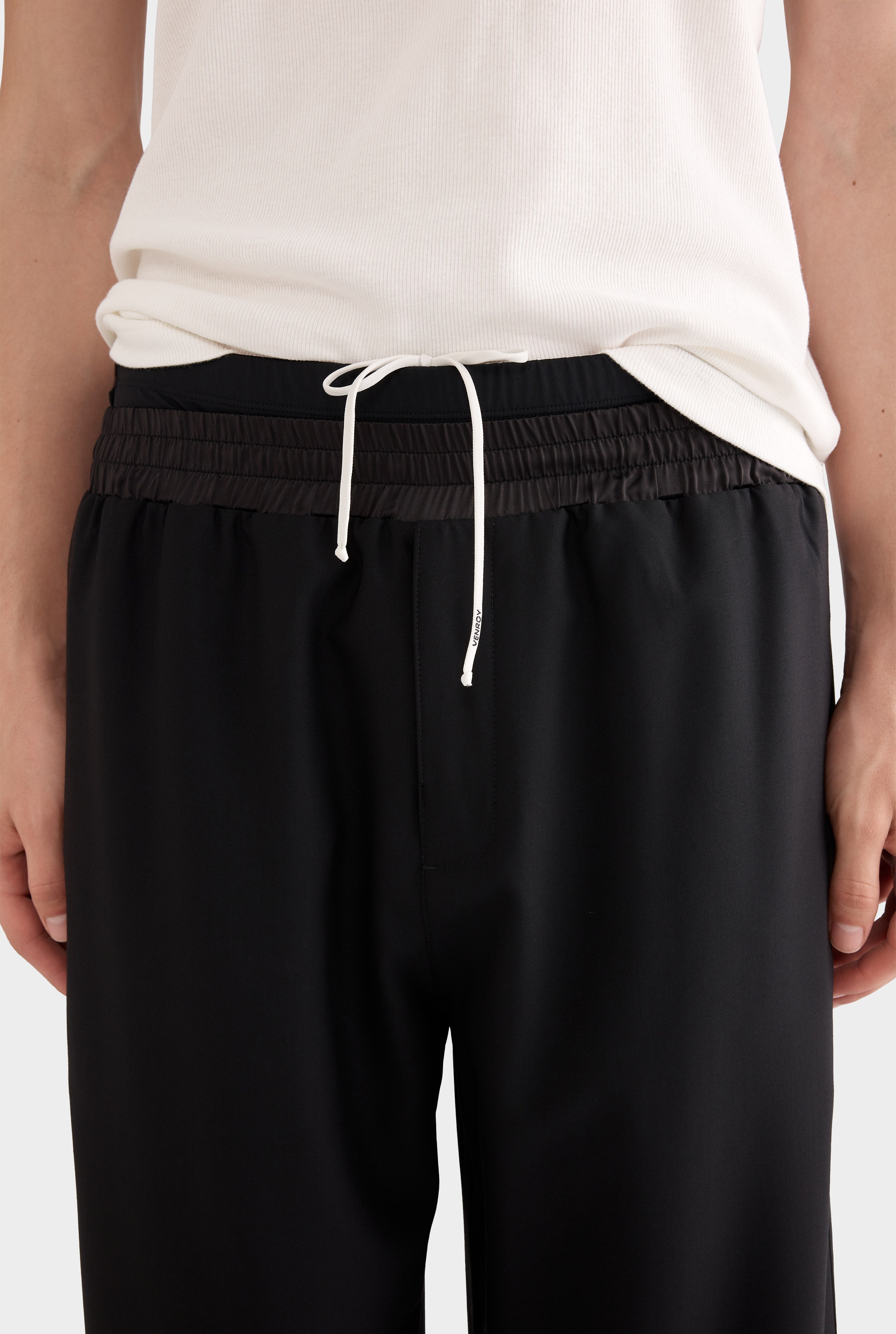 Wool Layered Waistband Trouser - Black