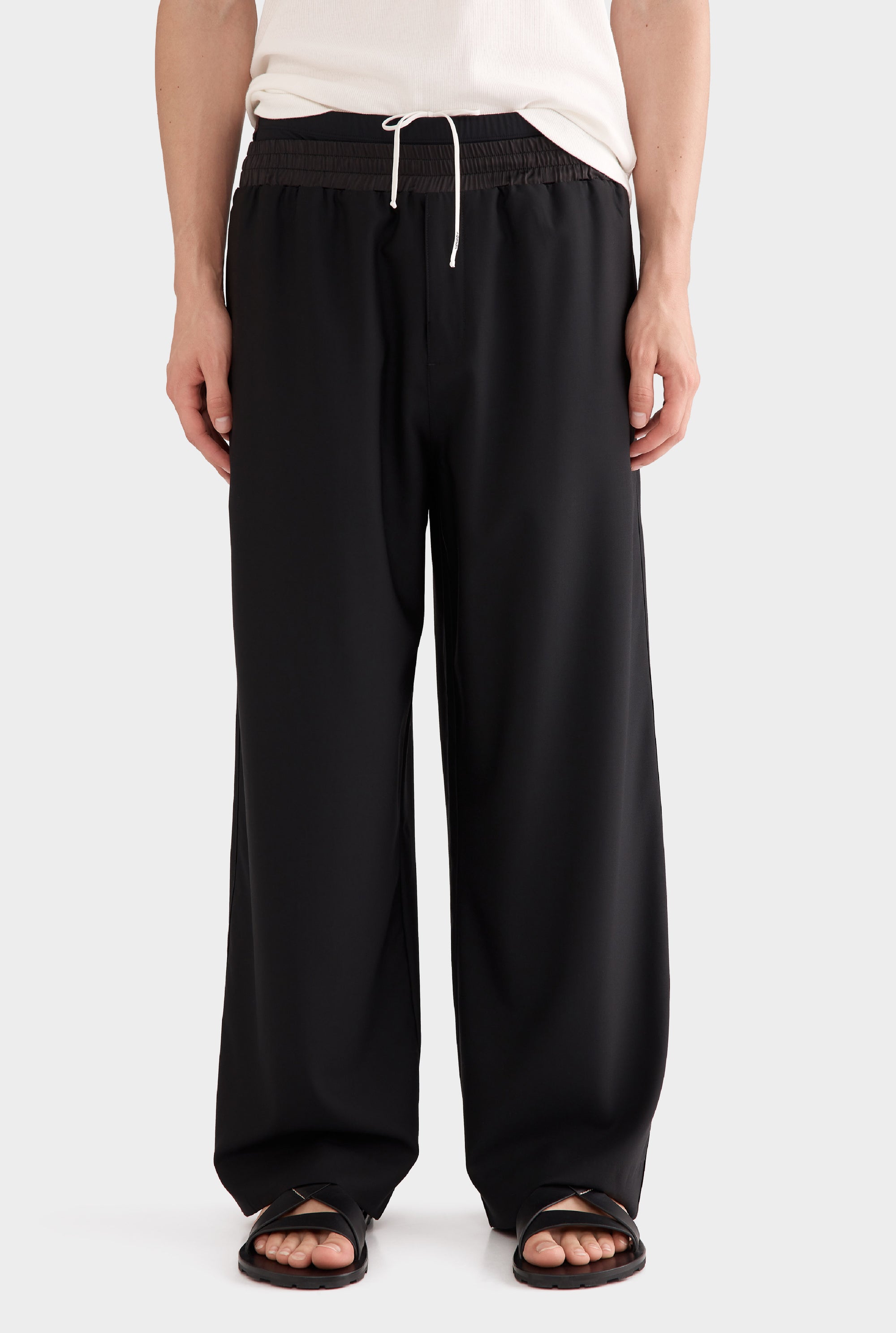 Wool Layered Waistband Trouser - Black