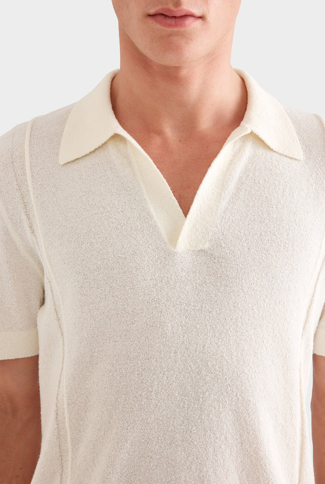 Boucle Stitch Detail Knit Polo -  Cream