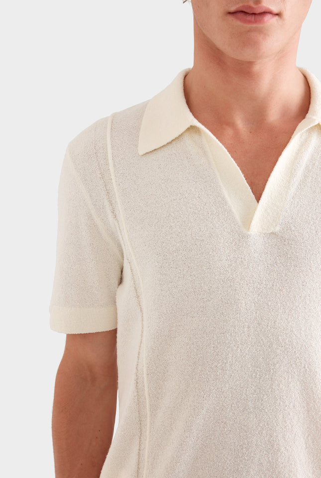 Boucle Stitch Detail Knit Polo -  Cream