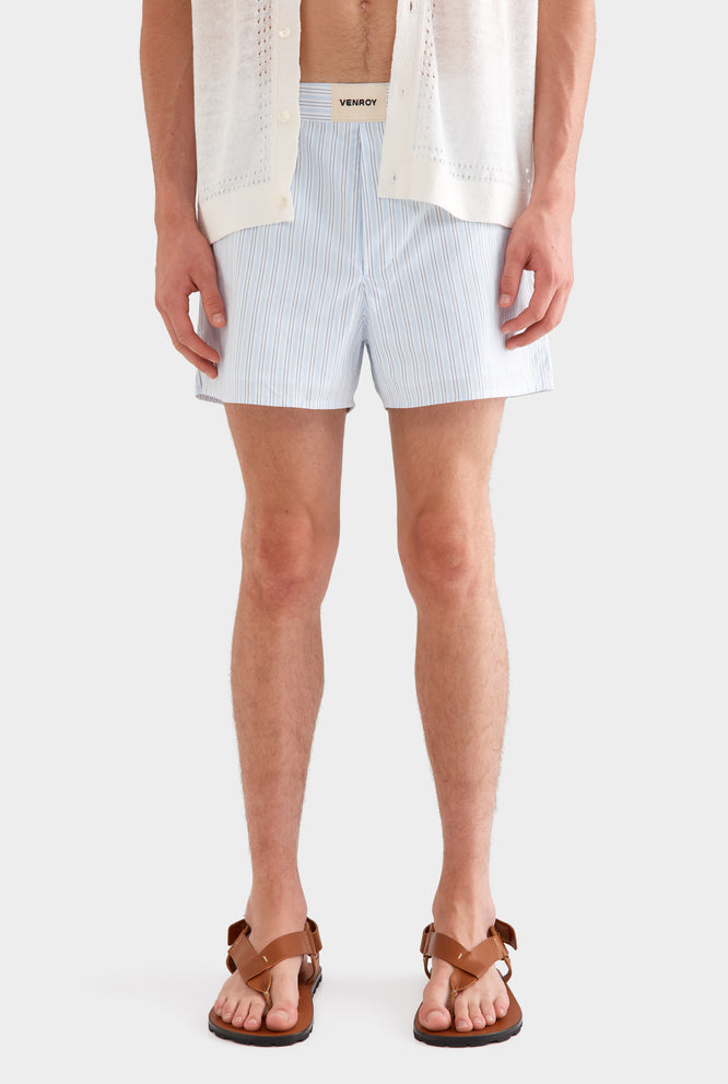 Cotton Boxer Short - Light Blue/White Stripe