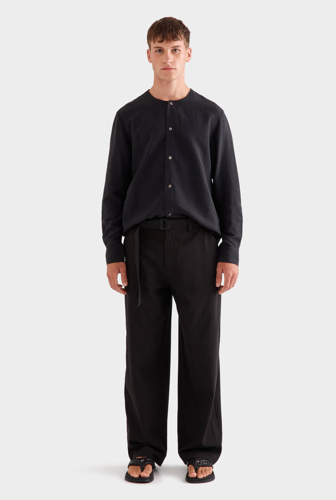 Cotton Tencel Belted Trouser - Black