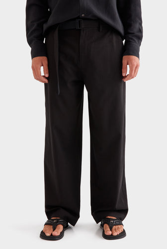 Cotton Tencel Belted Trouser - Black