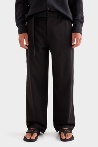 Cotton Tencel Belted Trouser - Black