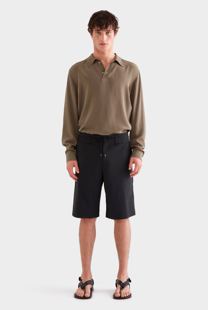 Fixed Waist Wool Short - Black