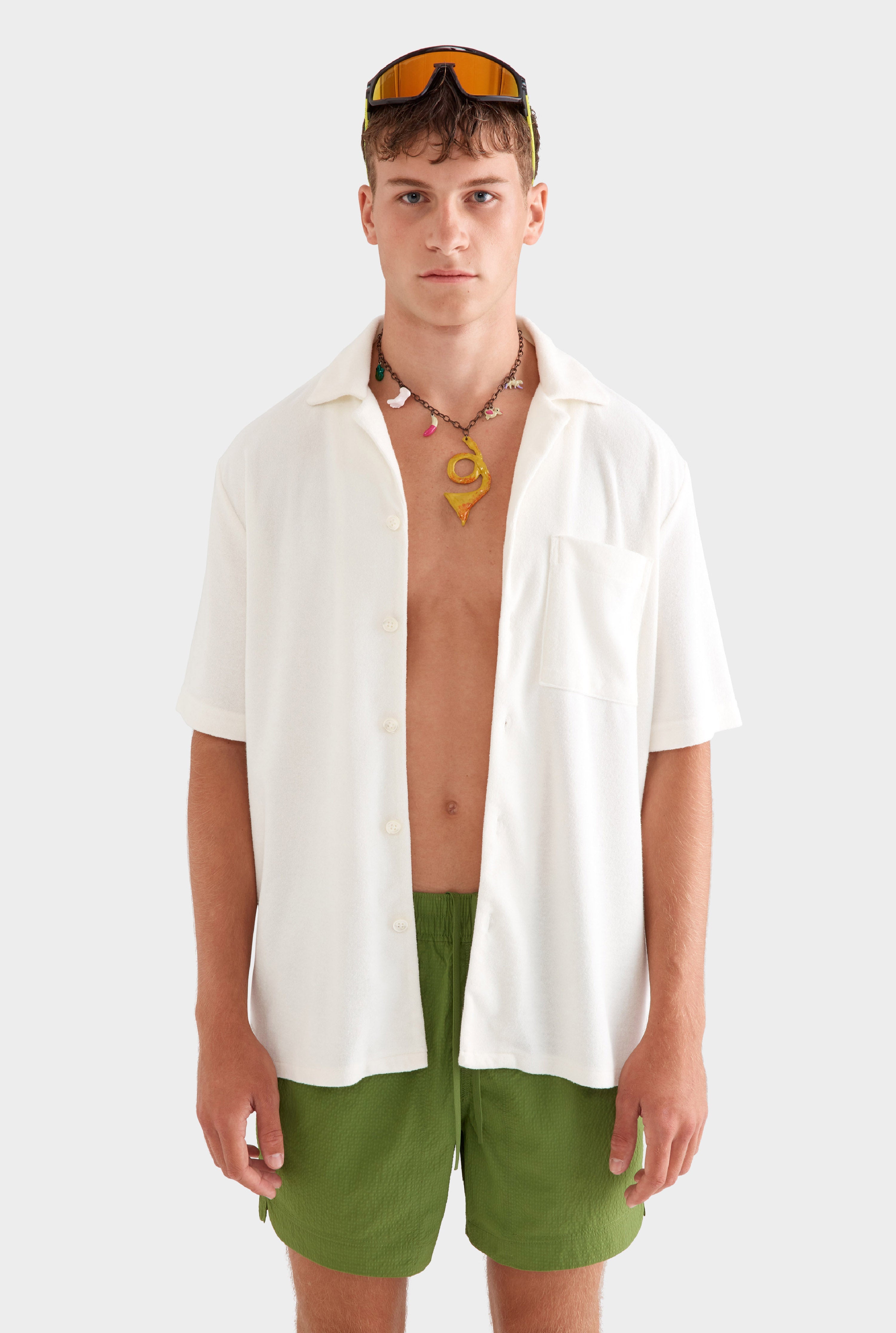 Flat Hem Terry Camp Collar Shirt -  Milk