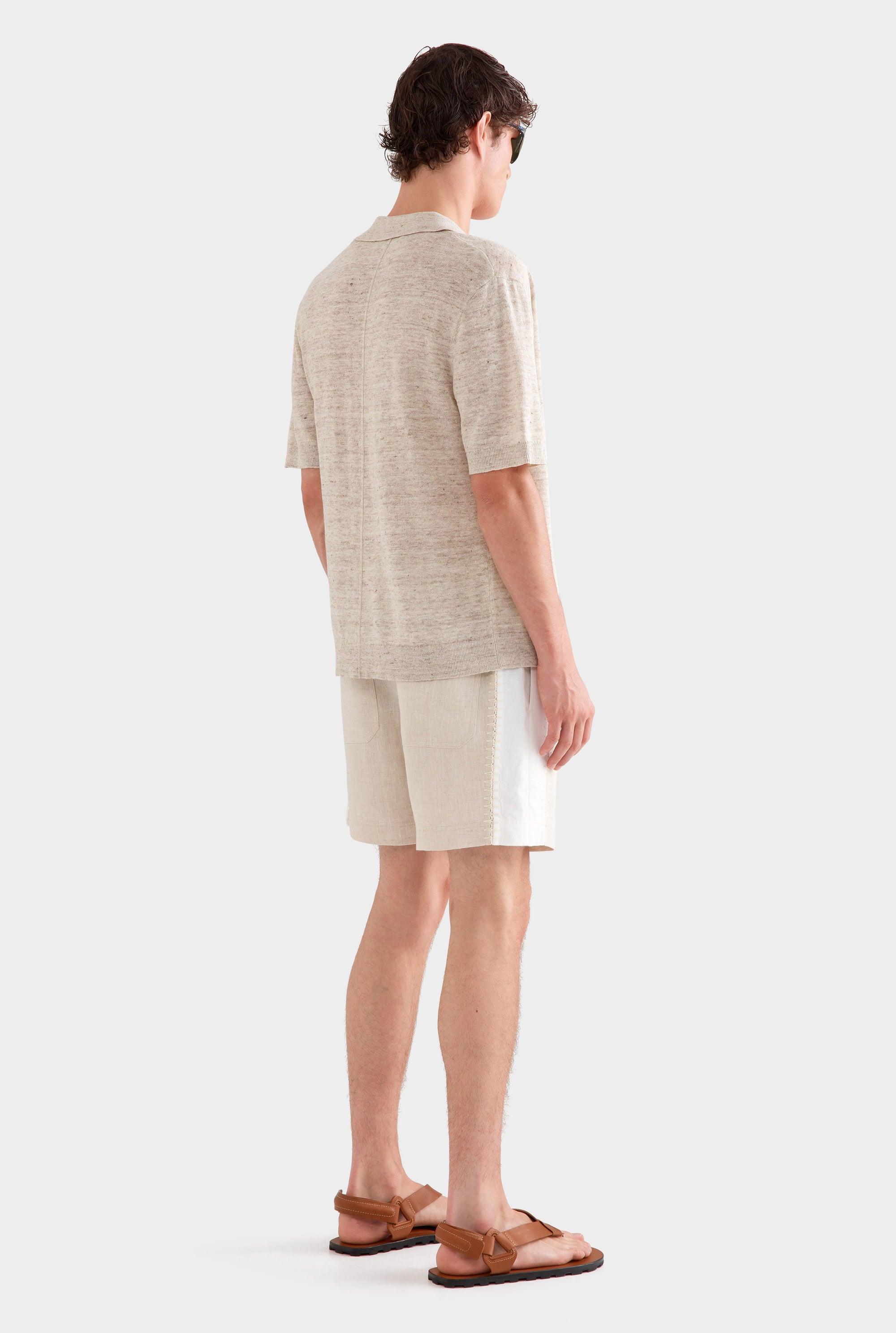 Knitted Linen Contrast Trim Shirt -  Vanilla Marl