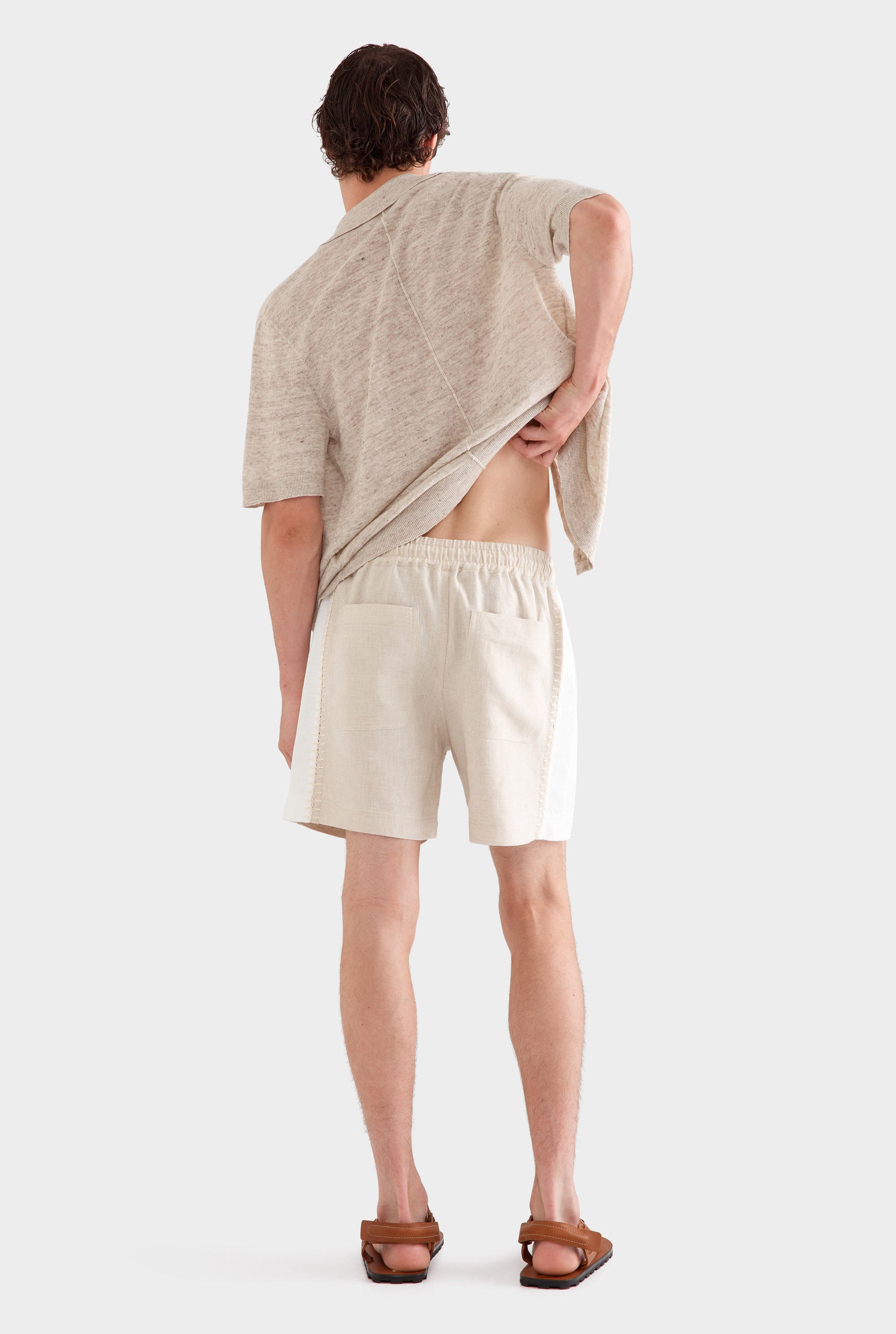 Knitted Linen Contrast Trim Shirt -  Vanilla Marl