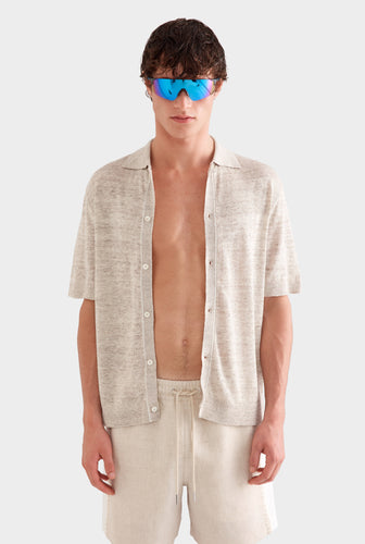 Knitted Linen Contrast Trim Shirt - Vanilla Marl